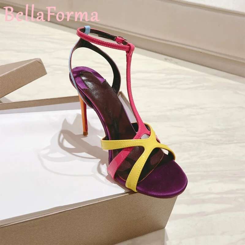 Women's T-Strap Sheepskin High Heels Crocodile Texture Sexy Mature High-End Banquet Wedding Open-Toe Stiletto Fish Mouth Sandals