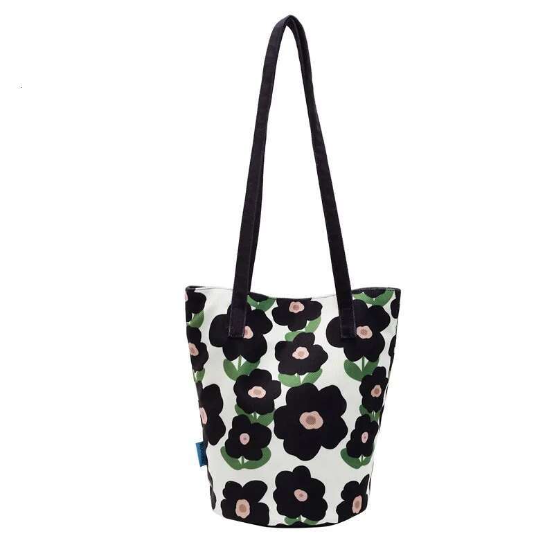 Large Capacity Canvas Bucket Fashionable Trendy Shoulder Bag For Girls With Print Versatile Unique Design Handbag