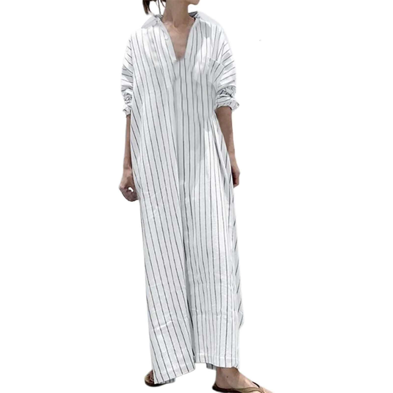 Dongdumaoyi Elegant Outfits Summer Dresses For Women Stripe Cotton Shirt Casual Loose Maxi Formal Occasion Ruffle Dress