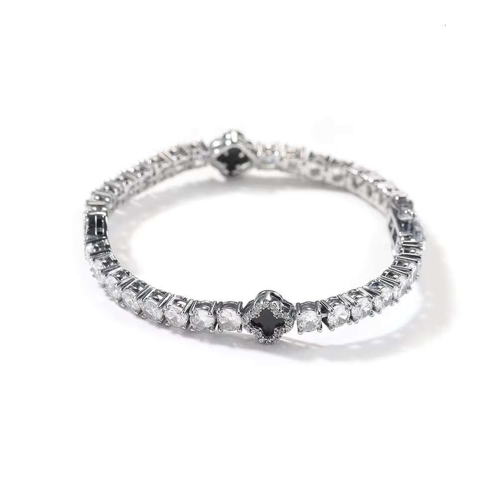 Mens Hip Hop Gold Plated Bling Tennis Bracelet Moissanite necklace Diamond Lucky Clover Bracelet Iced Out Black Clover Tennis Bracelet
