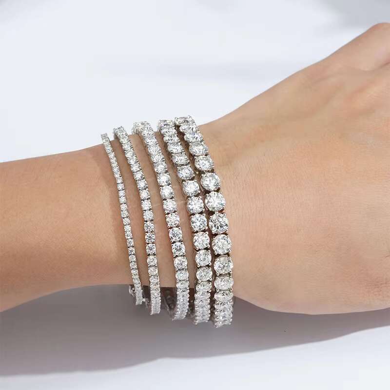 Hiphop Women Bracelet Jewelry 2mm 3mm 4mm 5mm 6mm Round Cut S925 Silver Moissanite Tennis Bracelet