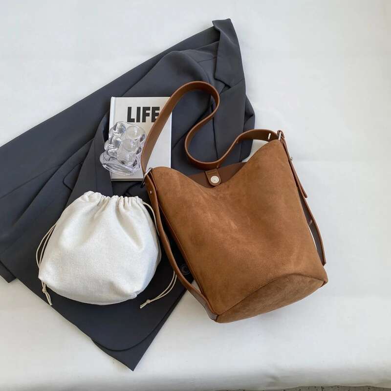 Meet You New PU Leather Shoulder For Women Simple Design Large Capacity Bucket Crossbody Bag 2 Pcs/Set Handbags And Purses