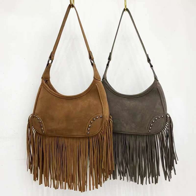 Bohemian Faux Suede Saddle Bags For Women Designer Handbags And Purses 2024 New In Vintage Tassel Small Underarm Shoulder