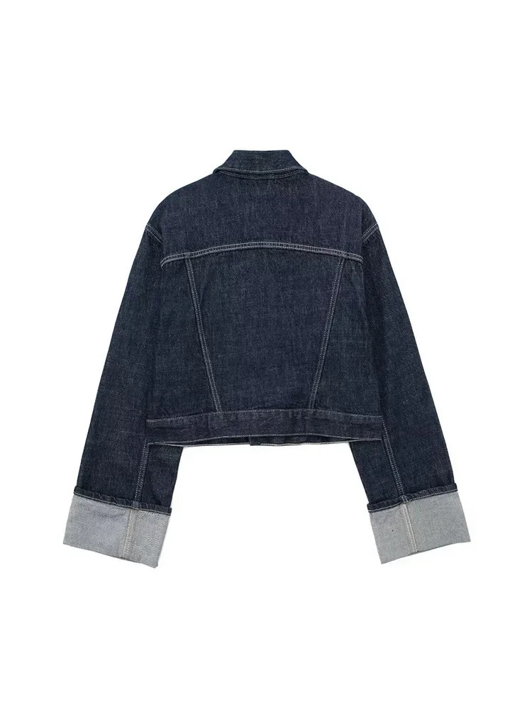 Willshela Womens Fashion Pocket Denim Blue Single Chest Jacket Retro Collar Long Sleeve Clothing 250409