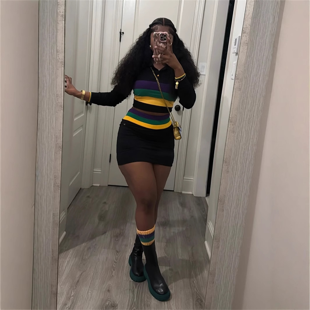 2025S Designer Women S New Fashion Striped Contrasting Slim Fit Sexy Spicy Girl Lapel Top Hip Hing Short Skirt Set