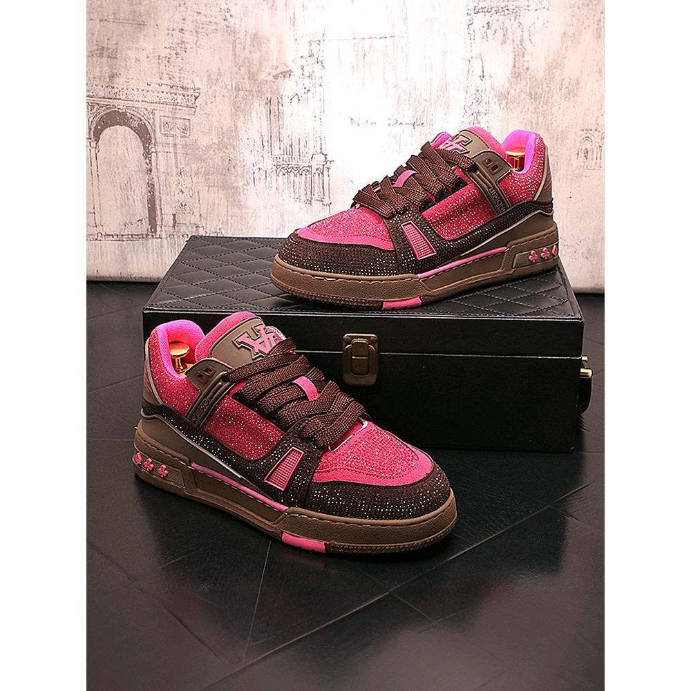 Free shipping trendy and fashionable rhinestone casual shoes with design sense board shoes fashionable men's shoes powder brown black 38-43