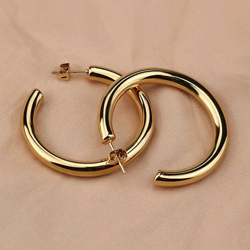 Big Round Stainless Steel Hoop Earrings For Women Men Minimalist Gold Color Circle Earrings Punk Hiphop Party Jewelry Z250408
