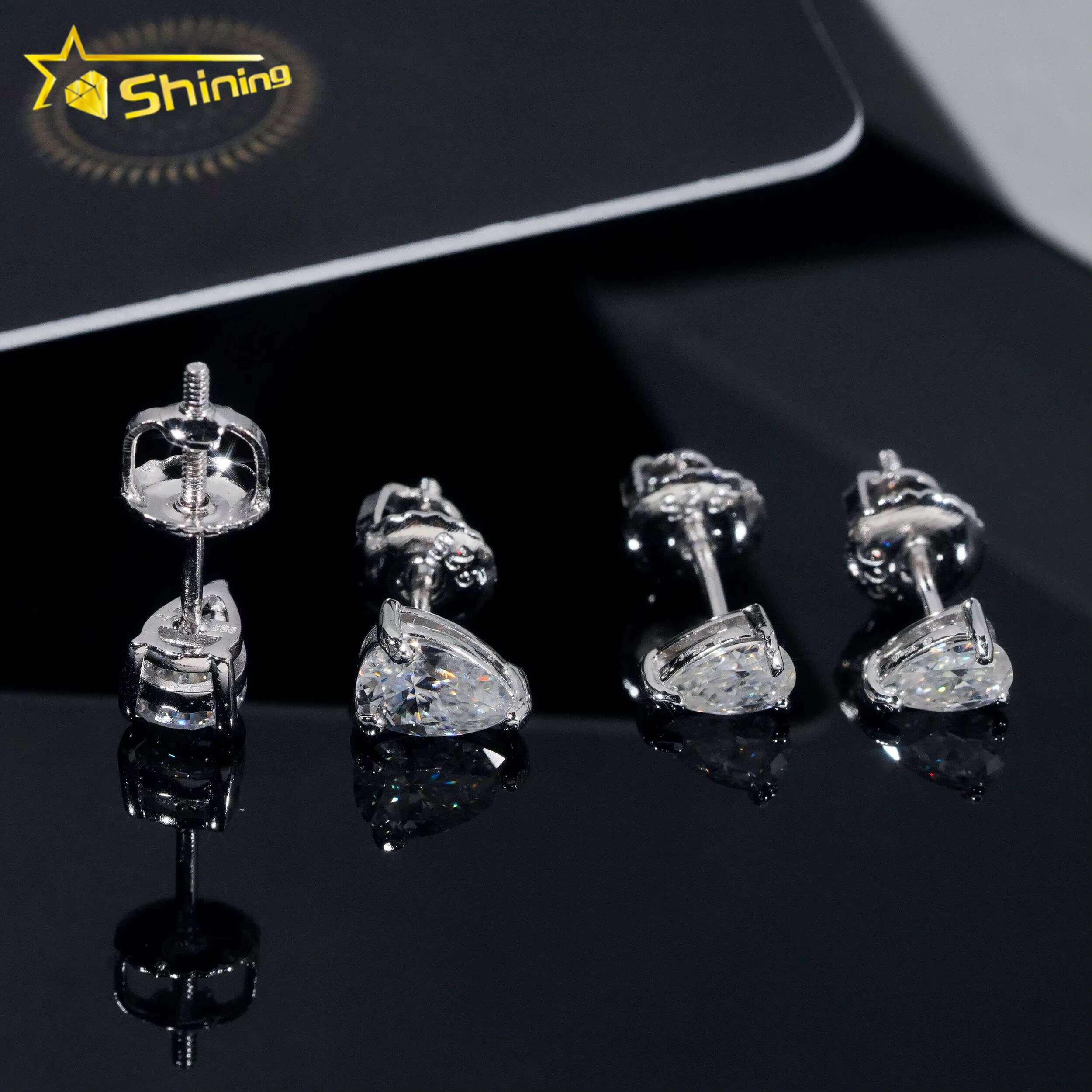 Wholesale Price Fine Earrings Jewelry Women 925 Silver Pear Cut Moissanite Diamond Stud Earrings GRA Certificated