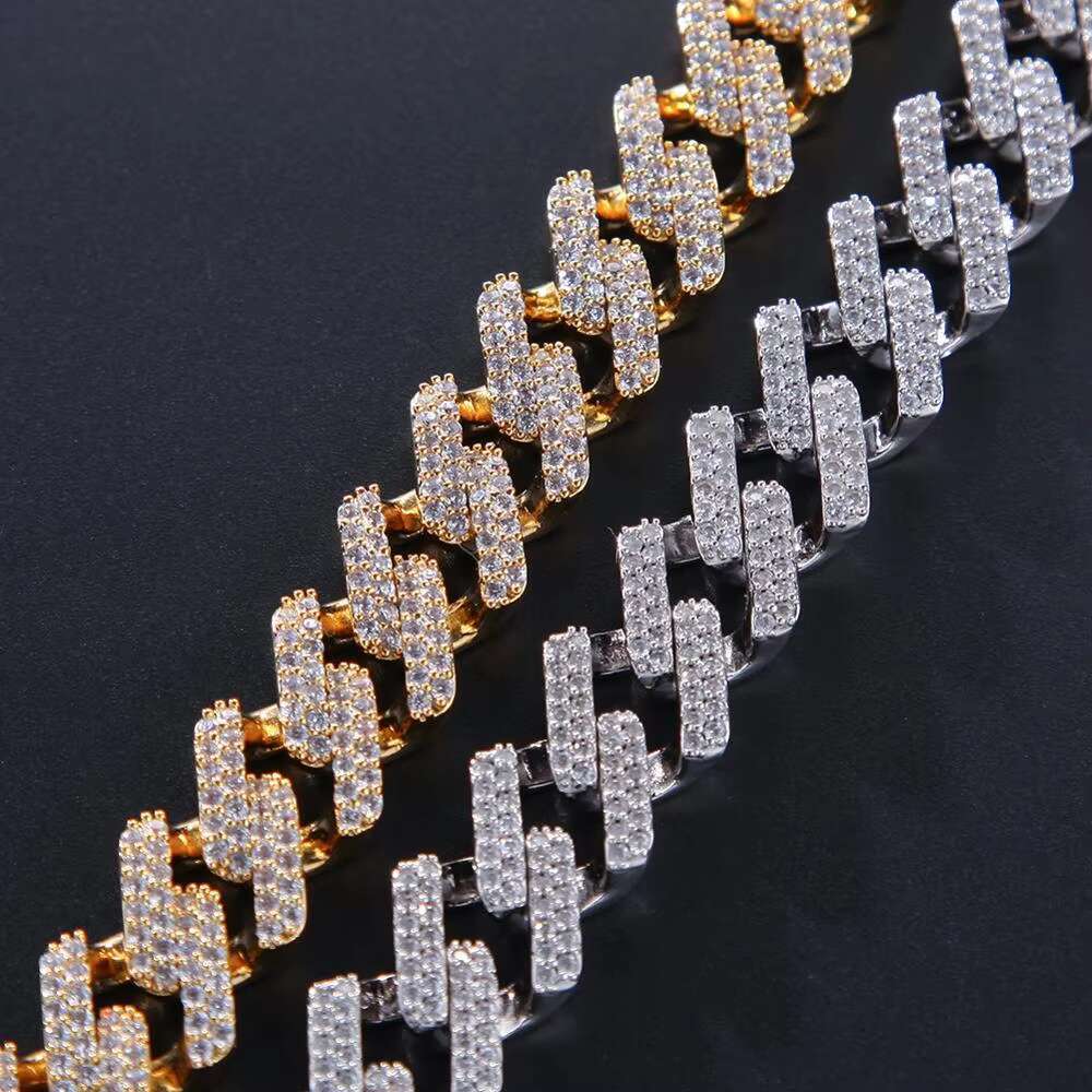 Sier plated gold-plated brass ice out AAA CZ micro dense zircon Miami necklace chain bracelet for men and women