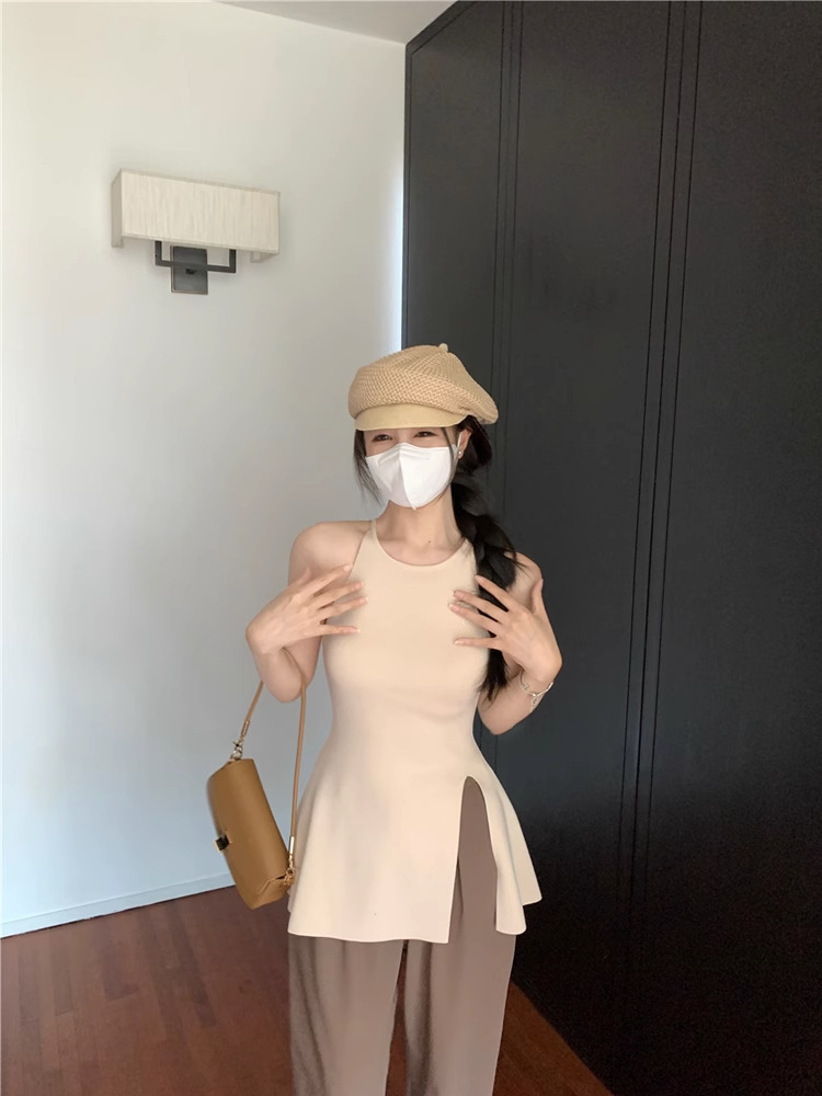 2025S Designer Women S T Shirt Pure Desire Style Knitted Unique Strap Tank For Women In Summer Outwear Slim Fit Split Sleeveless Sweet Spicy Small Top