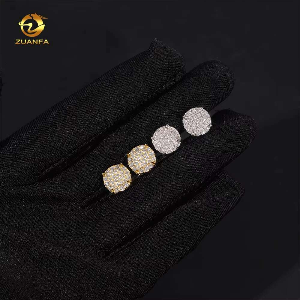 Wholesale Price High Quality Bling Iced Out Hip Hop 925 Sterling Silver Mens Round Moissanite Diamond Earrings