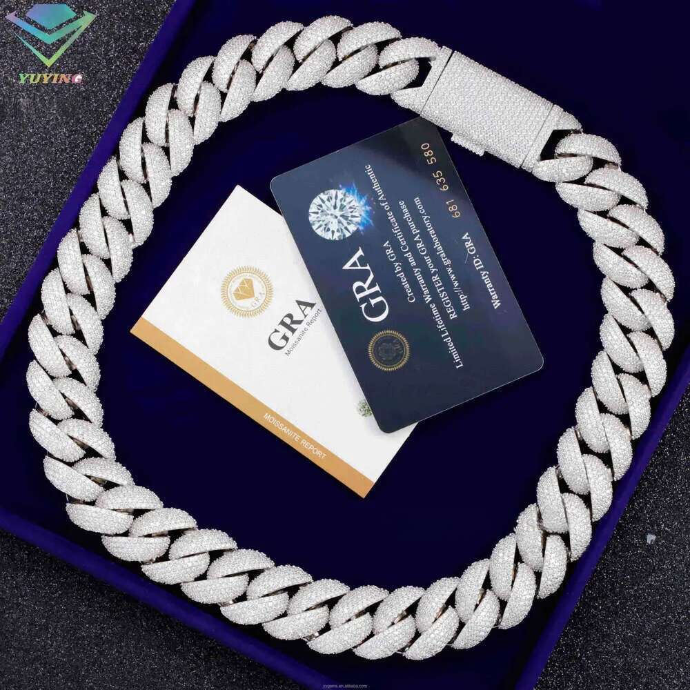 22mm Heavy Mossanite Jewelry For Men S Solid Sier Hip Hop Necklace VVS Moissanite Cuban k Chain