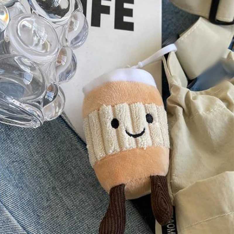 11cm * 7cm/4.3in * 2.8in cartoon coffee cup plush keychain cute bag pendant Kaii fluffy filled doll keychain Birtay gift trendXJ250409