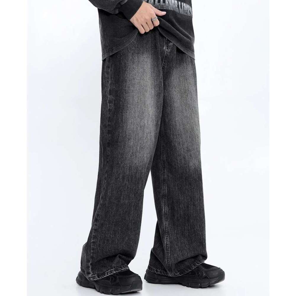 Washed Distressed Autumn Winter Jeans Mens Casual Wide Leg High Street Loose Straight-Leg Pants Men