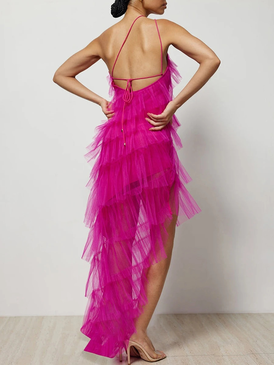 Womens Sleeveless Summer Backless Layered Ruffle Party Grid Cocktail Dress Beach Club Street S M L 250409