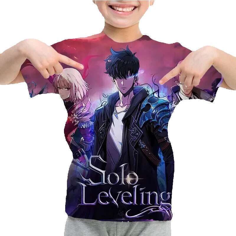Children's animation solo level print funny boy summer casual short sleeved baby girl clothing children's T-shirt top