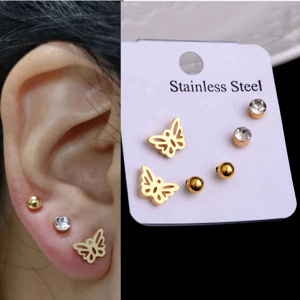 2021 New Simple Fashion Punk Heart Cross Stainless Steel Stud Earrings Set For Men Women Mini Star Moon Earrings Party Jewelry Z250408