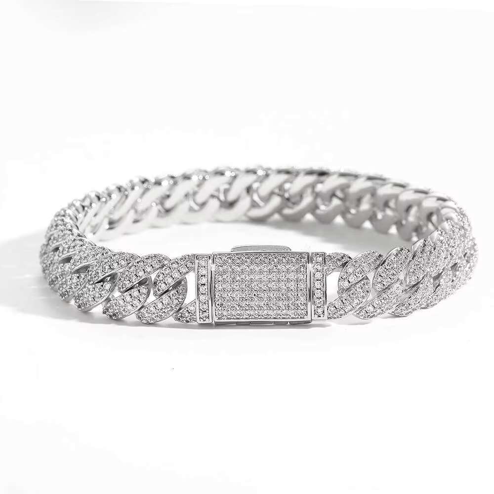 Lifeng Jewelry Moissanite Bracelet 925 Silver Cuban Link Chain 10mm Moissanite Miami Hip Hop Men Women Cuban Chain Bracelet