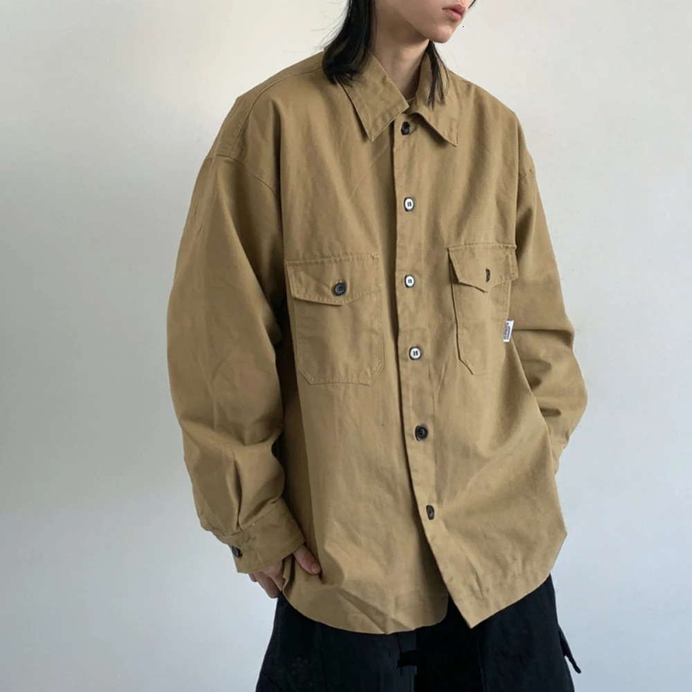 Vintage Cargo Jacket For Men Women Spring Fall Japanese Preppy Casual High Quality Cotton Khaki Trendy Streetwear Unisex Utility 250408