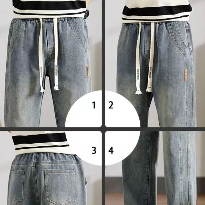 Spring and autumn selling mens fashionable sports and casual jeans loose long leg streetwear Trouser classic elastic waist jeans 250408