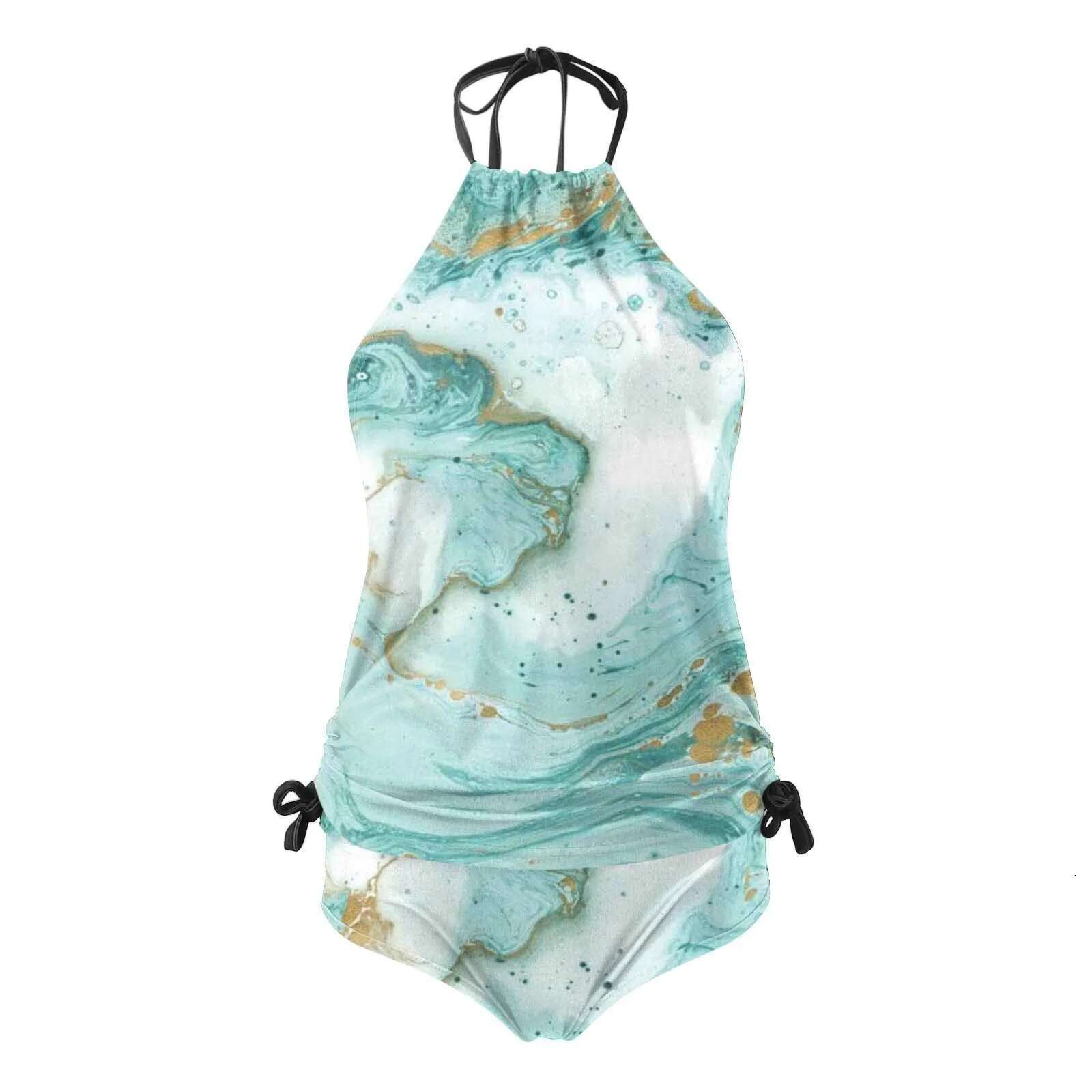 Dongdumaoyi Women Beachwear Swim Tankini Monokini Swimwear Bathing Suit Two Pieces Swimsuits Printed Tankinis Bikinis Sets