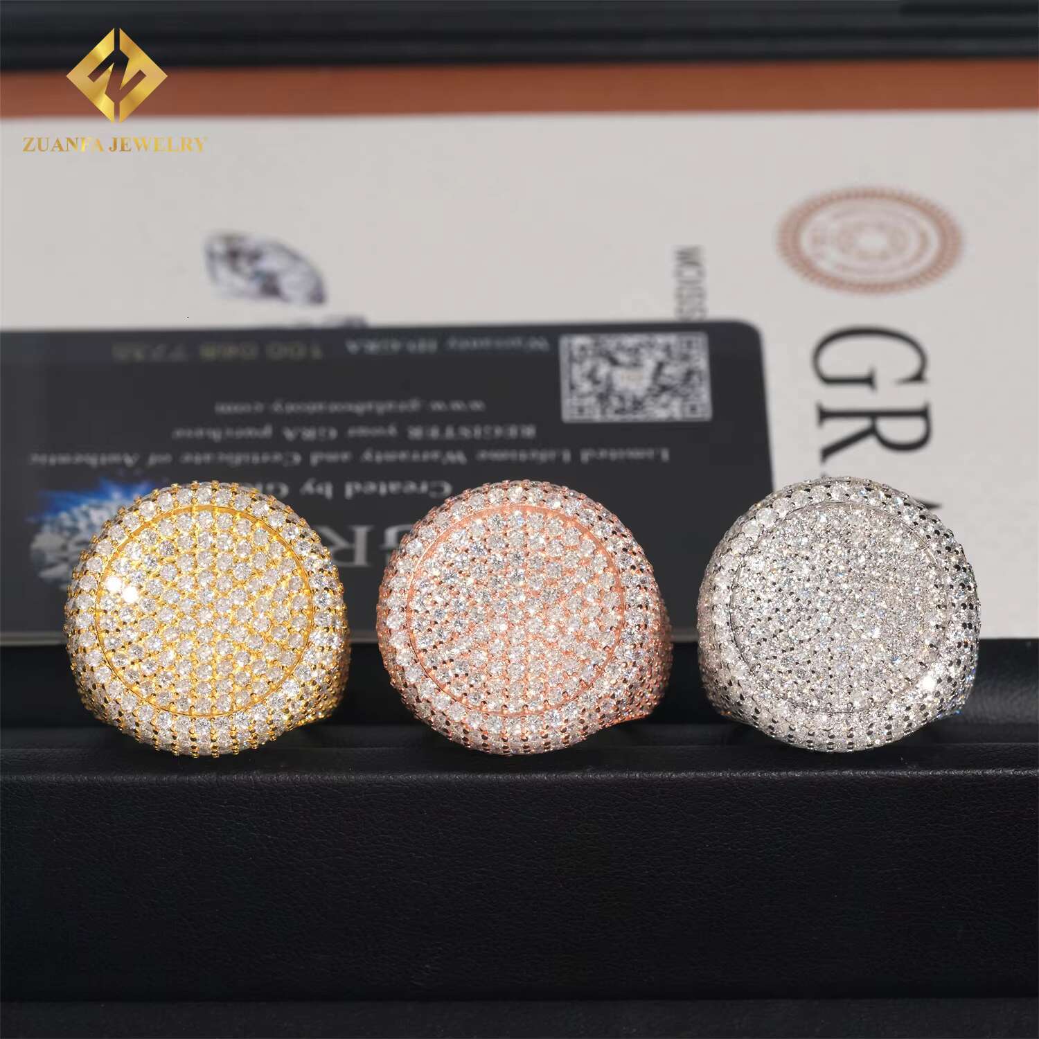 Deluxe Fully Iced VVS D Moissanite Diamond Ring GRA Certificate 925 Silver Hip Hop Ring for Men