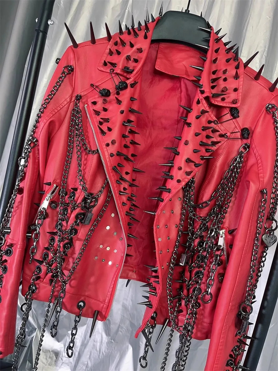 Mauroicardi Spring Autumn Short Retro Red Pu Leather Jacket Womens y ner Punk Style Y2K Clothing Gothic Street 250409