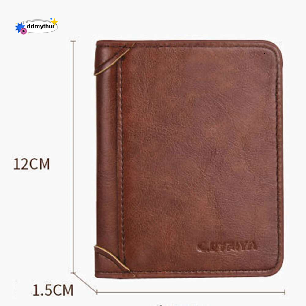 Leather Rfid Wallet Men Slim Vertical Wallets Black Thin Short ID Credit Card Holder Minimalist Men's Brown Money Bag ddmythur