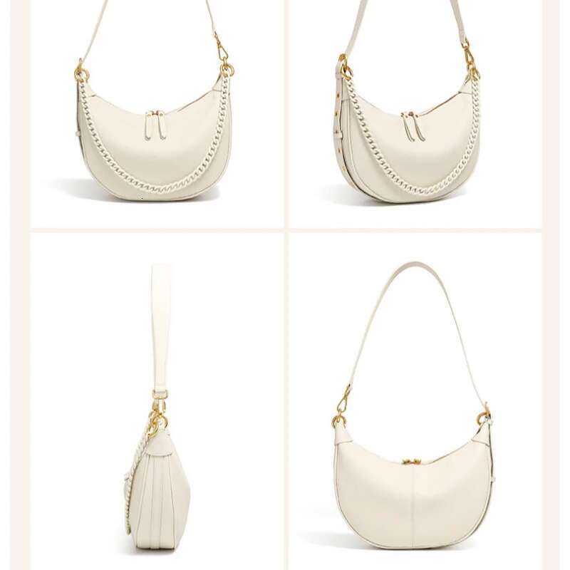 High Quality Genuine Leather Half Moon For Women Soft Cowhide Shoulder With Chain Strap Trendy Commuter Underarm Bag