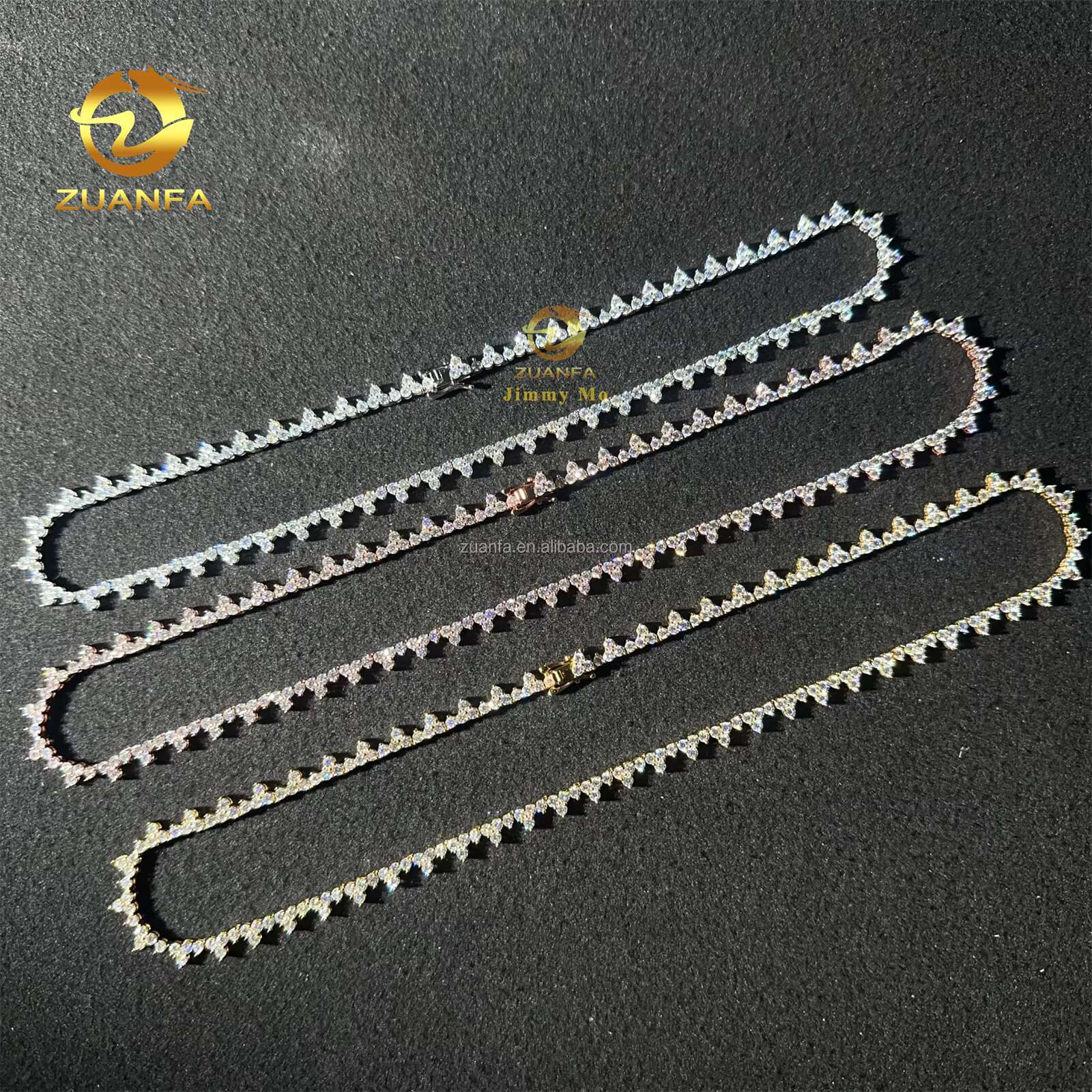 GRA Certificates Stock Claw Setting 2.5mm S925 Real Gold Plated Hip Hop Jewelry D VVS Moissanite Diamond Cluster Tennis Chain
