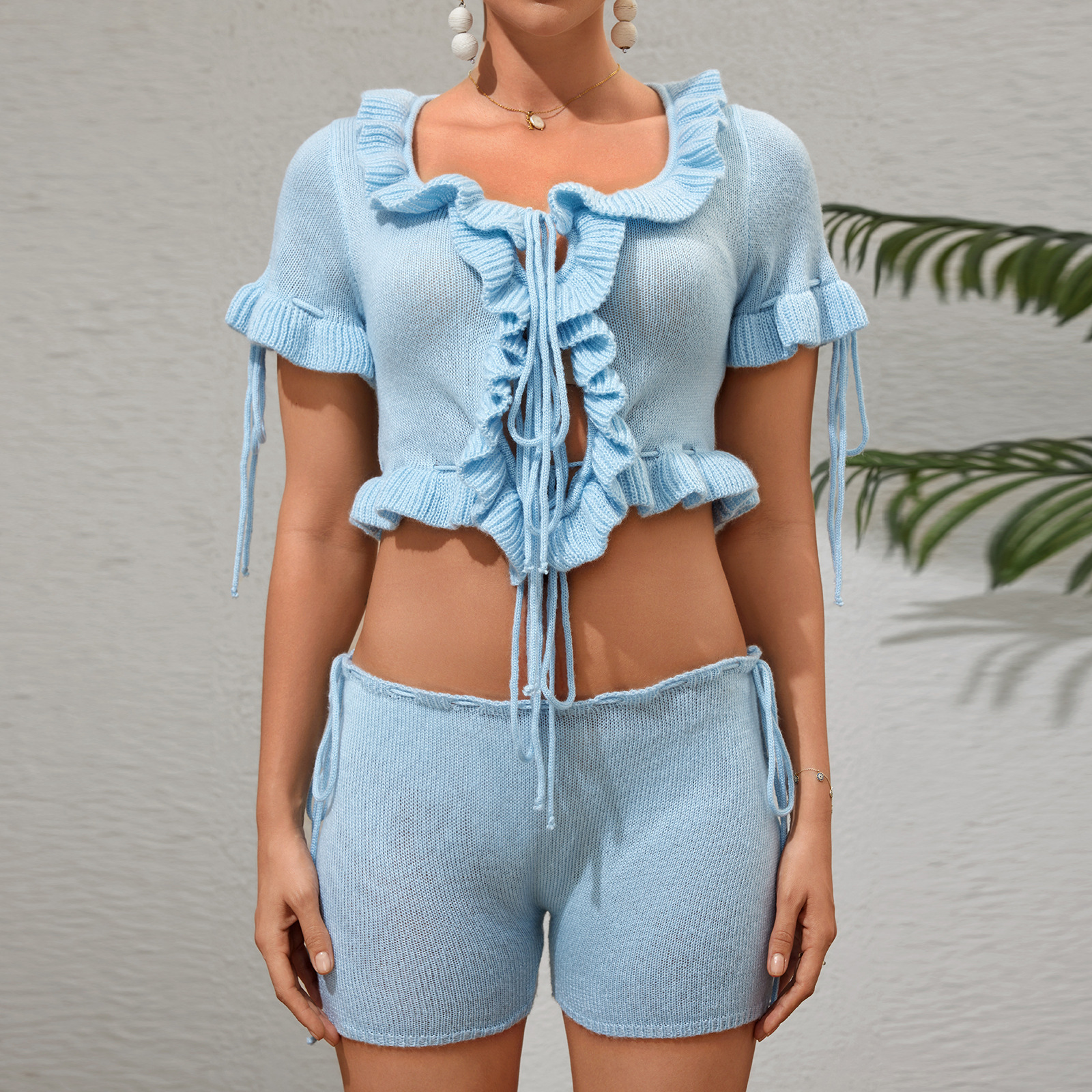 2025 womens fashion casual sleeveless chest tied shorts two-piece set womens dress