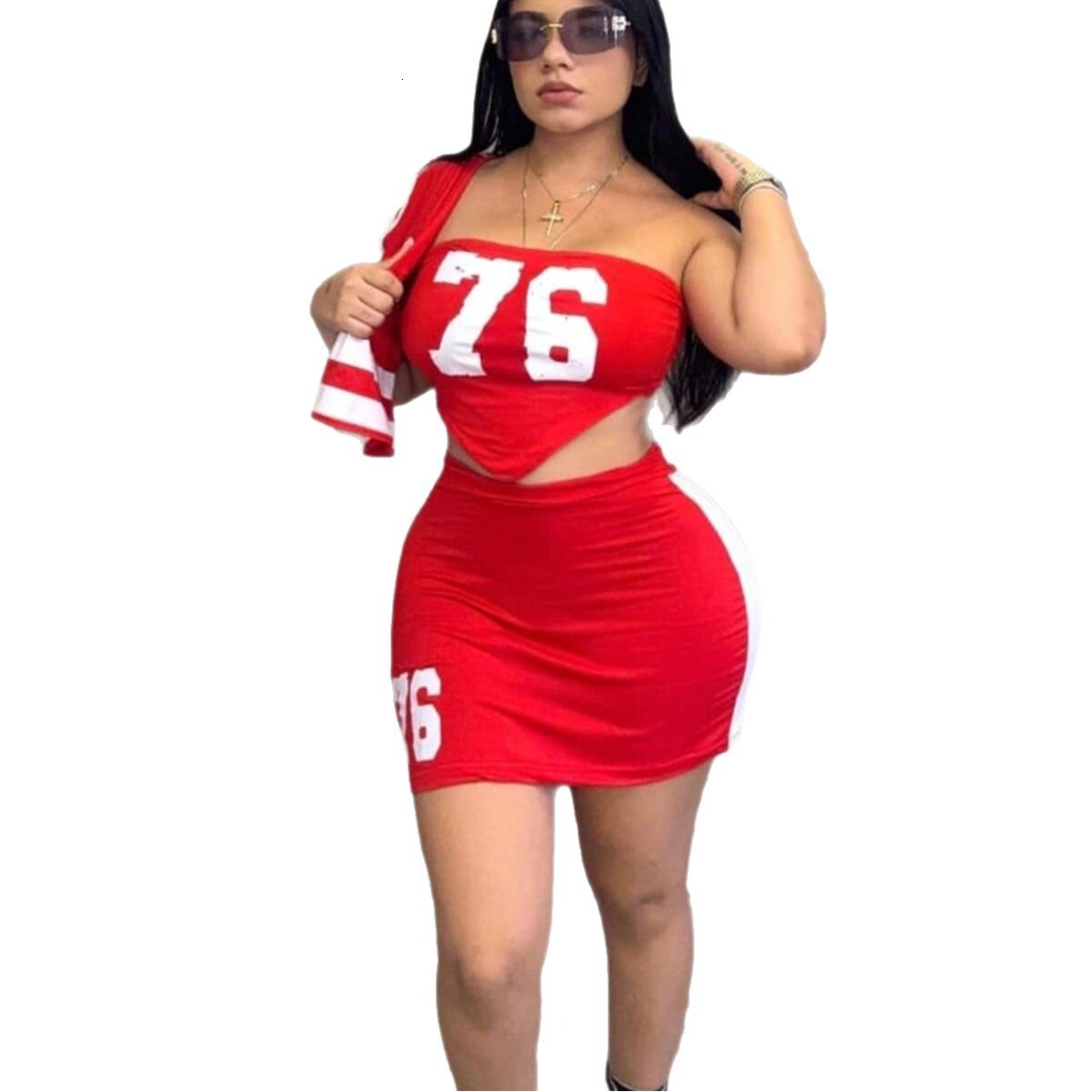 2025S Designer Women Set Spring Summer New S Clothing Personalized Printed Strapless Shawl With Exposed Navel Top Hip Hing Short Skirt Set For Women