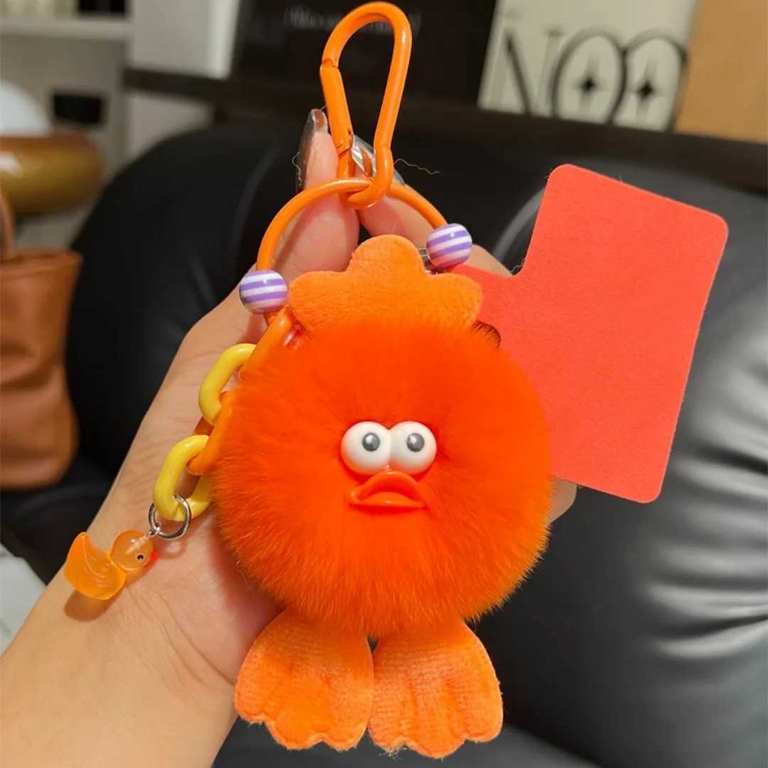 Mink real rabbit fur duck keychain fluffy keychain Trinkett fluffy keychain handmade Y2k keychain cute plush doll pendantXJ250409