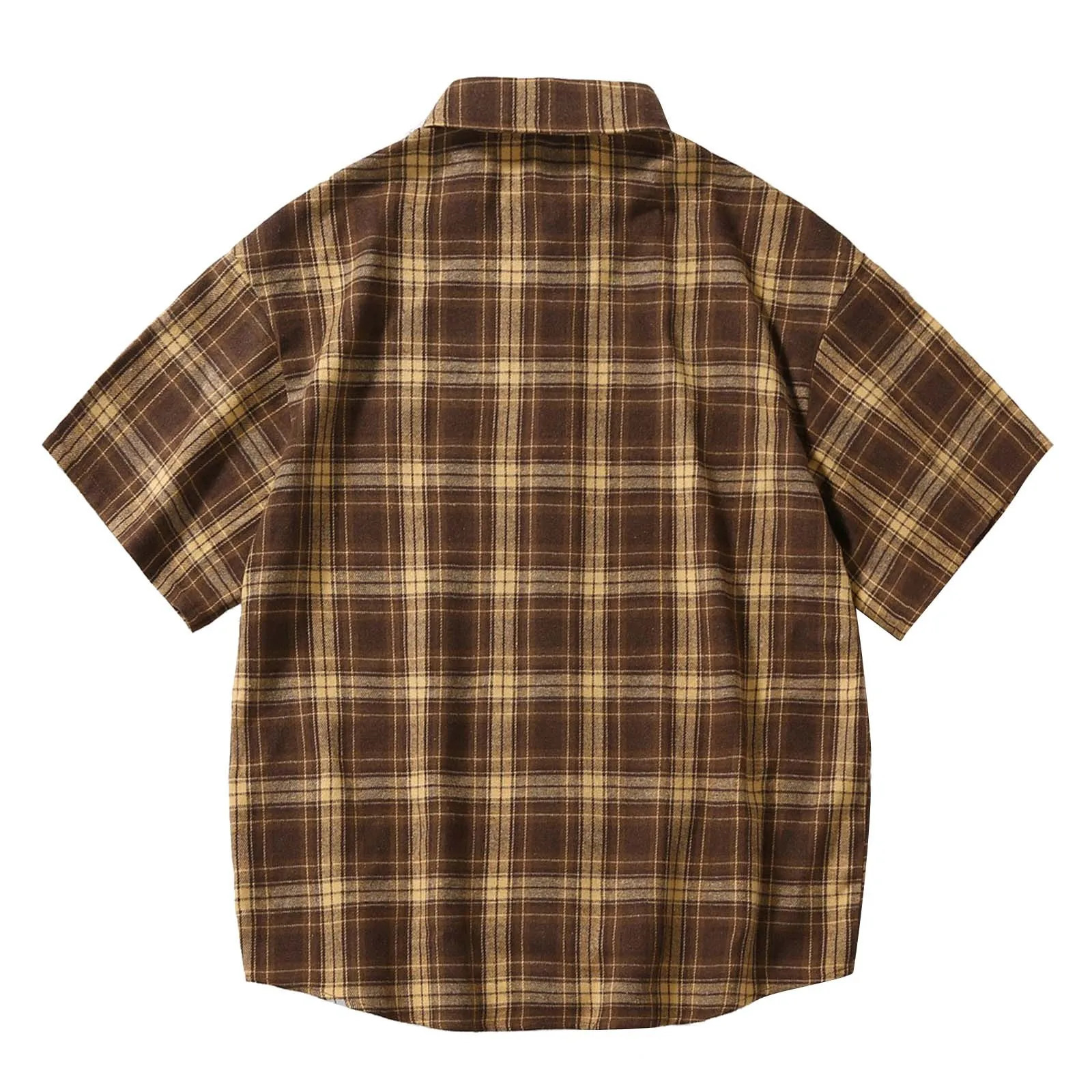 MenS Short Sleeved Japanese Vintage Plaid Printed Shirt Summer Vacation Beach Check Shirt Button Down Half Sleeved Shirt 250409