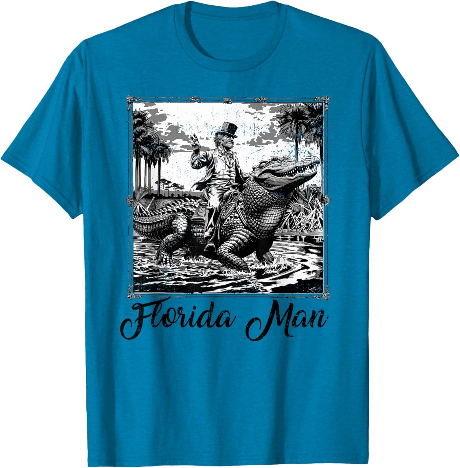 T shirt for Mens Florida Man Riding Alligator Funny Florida Vintage Souvenir Graphic Tee Casual Tops Clothes Short sleeve