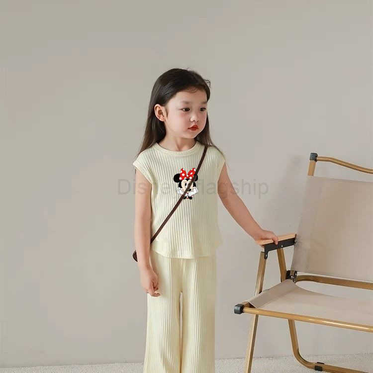 Disney Summer new childrens set fashionable and stylish cute cartoon Mickey sleeveless vest wide leg pants two-piece set trendyXJ250409
