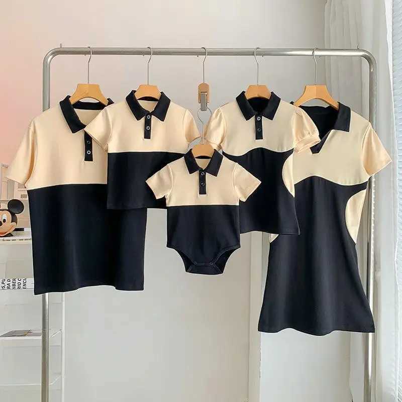 Parents and childrens summer clothing 2023 new three color apricot tree exotic mother daughter dress father daughter T-shirt S2548