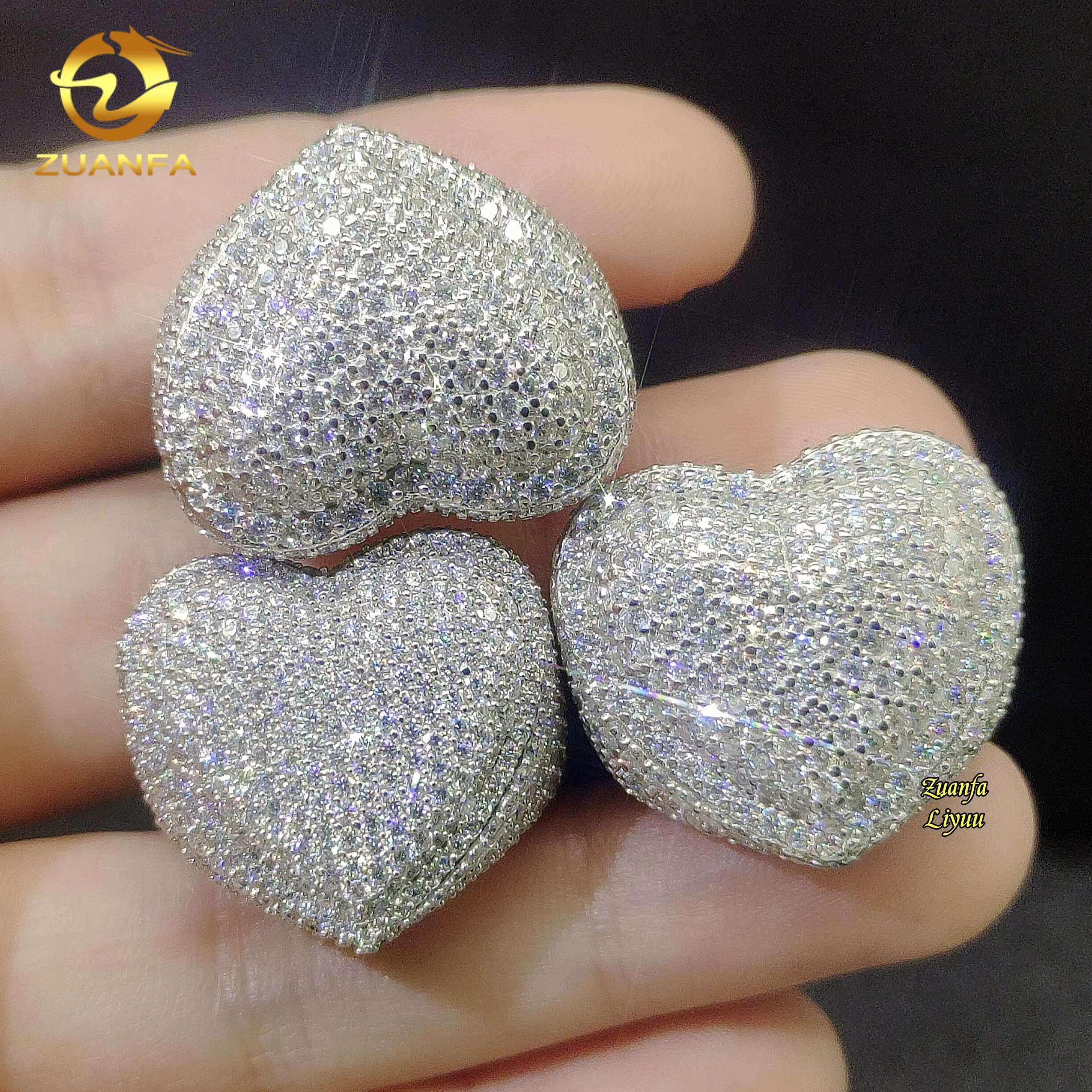 Iced Out Moissanite Engagement Rings Hip Hop Fashion Silver Jewelry Heart Shape Diamond Wedding Rings for Men Women