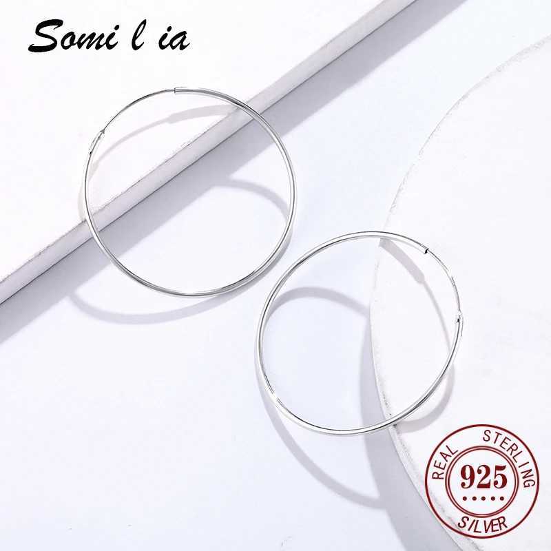 SOMILIA Platinum Big Hoop Earrings for Women 925 Sterling Silver Jewelry Female Fashion Women Earrings 10-90mm For Gift Z250408