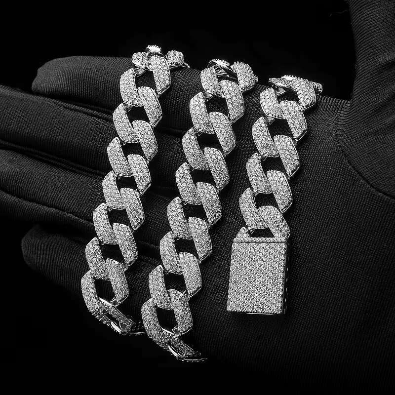16Mm Zircon Link Chain Necklace Unisex Sweat Proof Cuban Chain for Wedding Engagement Party Gift Ideas Multiple Sizes Available