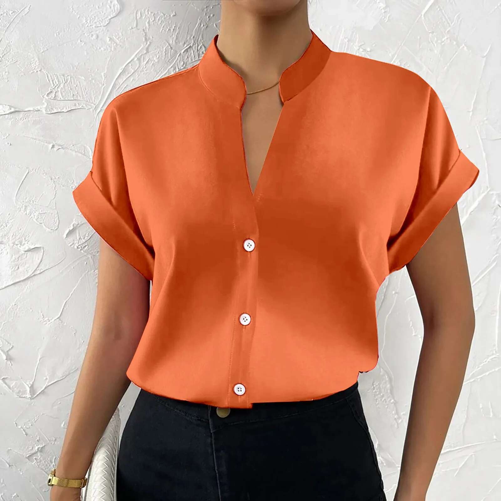 Dongdumaoyi Elegant Women Blouse Summer Simple Tops Solid Slim Fit V Neck Button Office Commuter Female White Shirts Tunic Blusas Mujer T Shirt