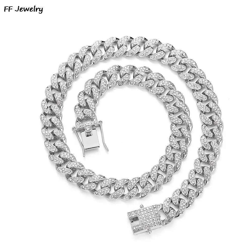 16/18/20/24inch Hip Hop Miami Cuban Chain Necklace 13mm Iced Rhinestones Shimmering Rap Jewelry Gift For Men