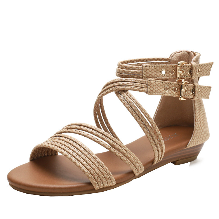 2025 Summer New Slope Heel Sandals Open toed Women's Shoes Thick Soft Bottom Designer Fashion Cross Roman Cool Boots