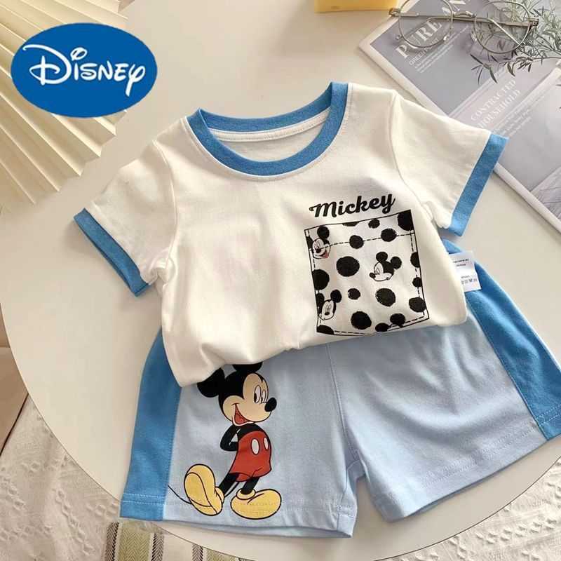 Disney Childrens summer new short sleeved shorts set for boys and babies 95 cotton soft half sleeved top casual two-piece setXJ250409