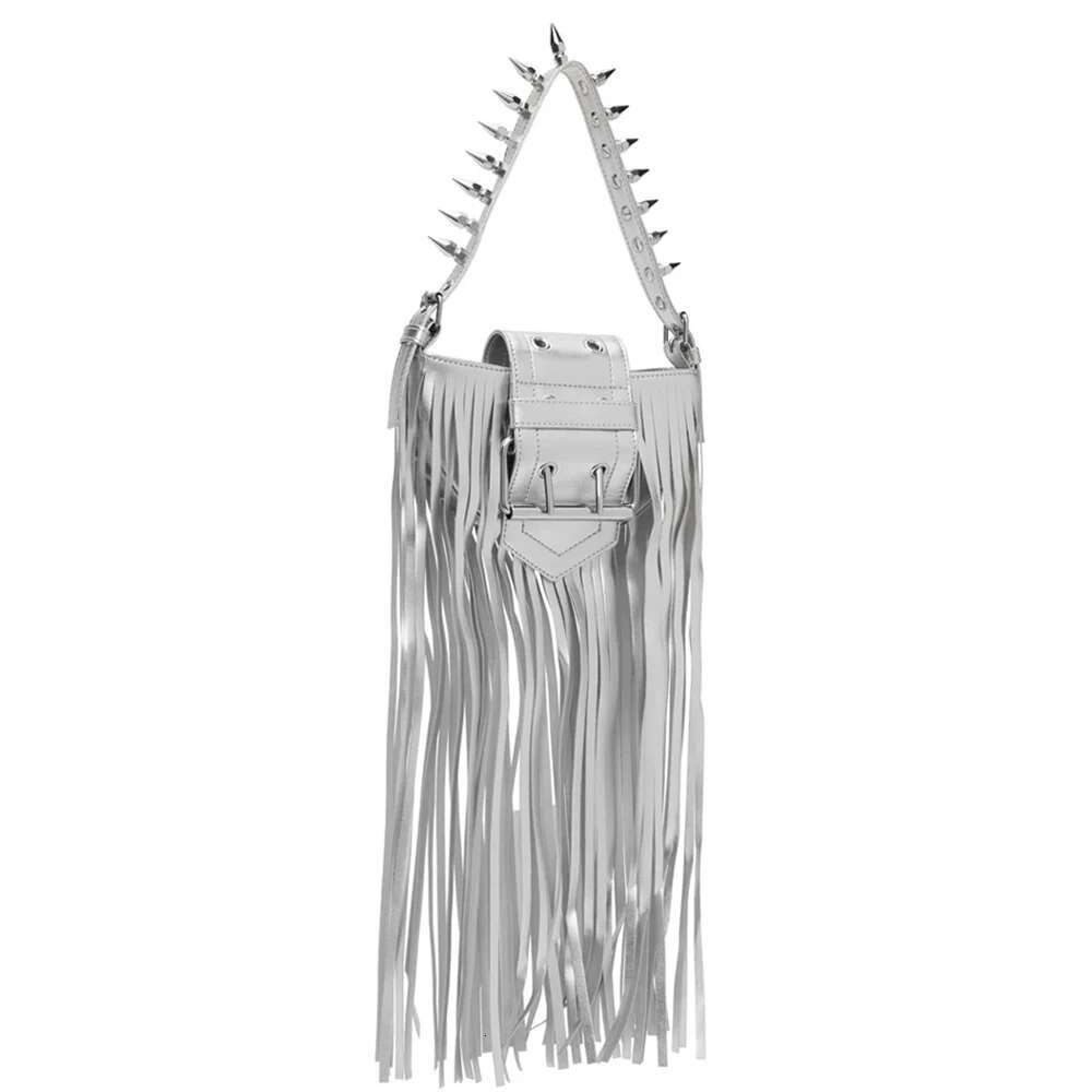 Annmouler Designer Small Handbag For Women Streetwear Shoulder Bag With Long Tassel Fashion Rivet Purses