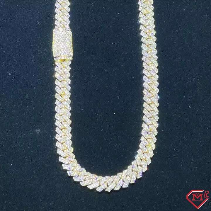 Iced Out Cuban Chain 10mm Hiphop 925 Sterling Silver Sparkling Pass Diamond Test Moissanite Cuban Link Chain