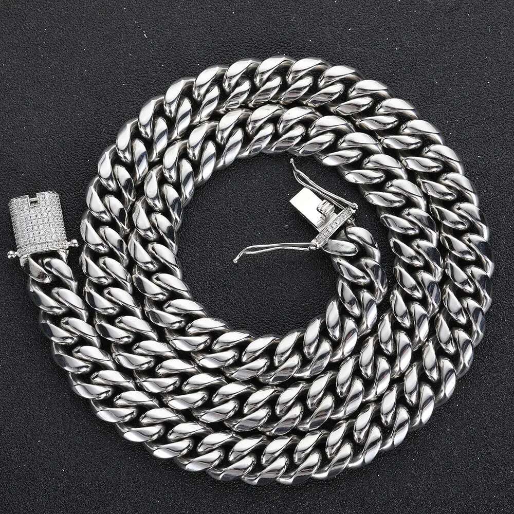 Drop Shipping Hip Hop Three Times Plated Stainless Steel Jewelry Bling Iced Miami Cuban Link Chain Necklace For Men