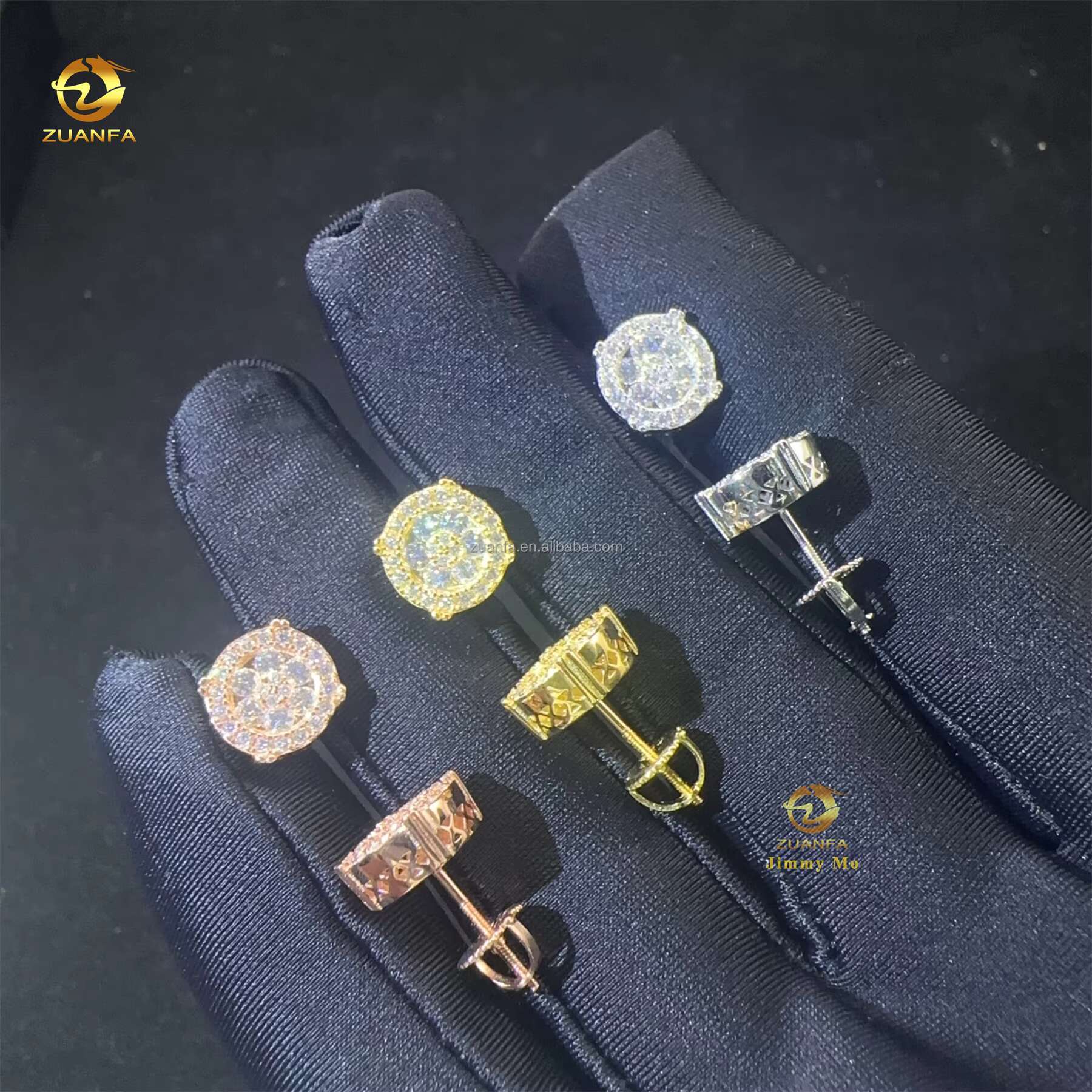 Unique Design Bulk Stock Retail Price GRA Certificate Hip Hop Earring Circle Crescent Iced Out Moissanite Diamond Stud Earrings