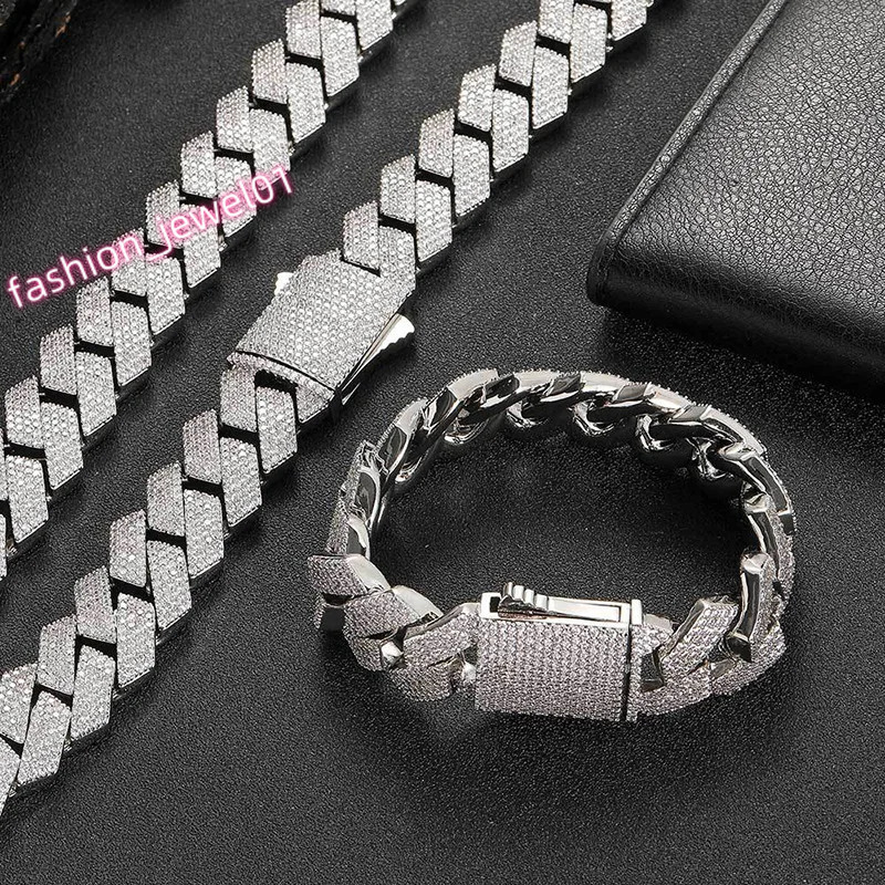 HIP Hop 4 Rows CZ Stone Paved Bling Iced Out 19mm wide Solid Rhombus Cuban Link Chain Necklace for Men Rapper Jewelry