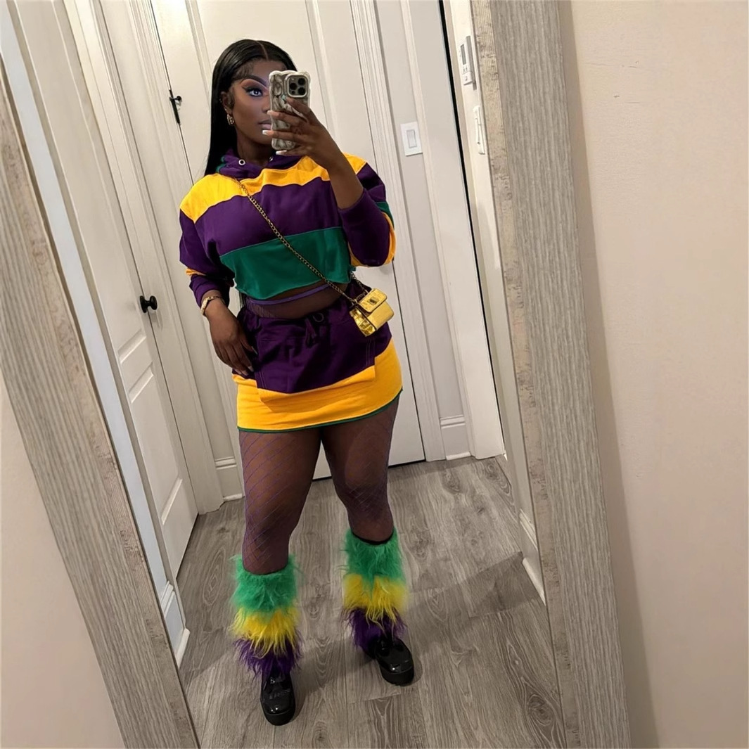 2025S Designer Women S Set New Orleans Festival Color Blocking Trend Striped Loose Top With Lace Up Hip Hing Short Skirt Set